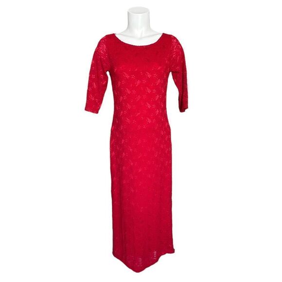Pinkblush Women’s Red Floral‎ Lace Mesh Overlay Maxi Dress Size Small - Picture 1 of 6
